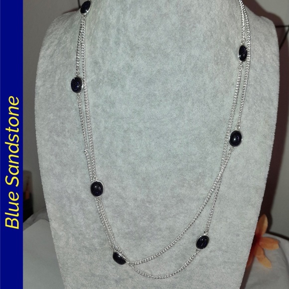 Blue Sandstone Gemstone Handmade Station Necklace - Picture 4 of 7